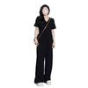 Plus Size Women's V-neck Irregular Short Sleeve Top and Wide Leg Pants - Summer Slimming Casual Set
