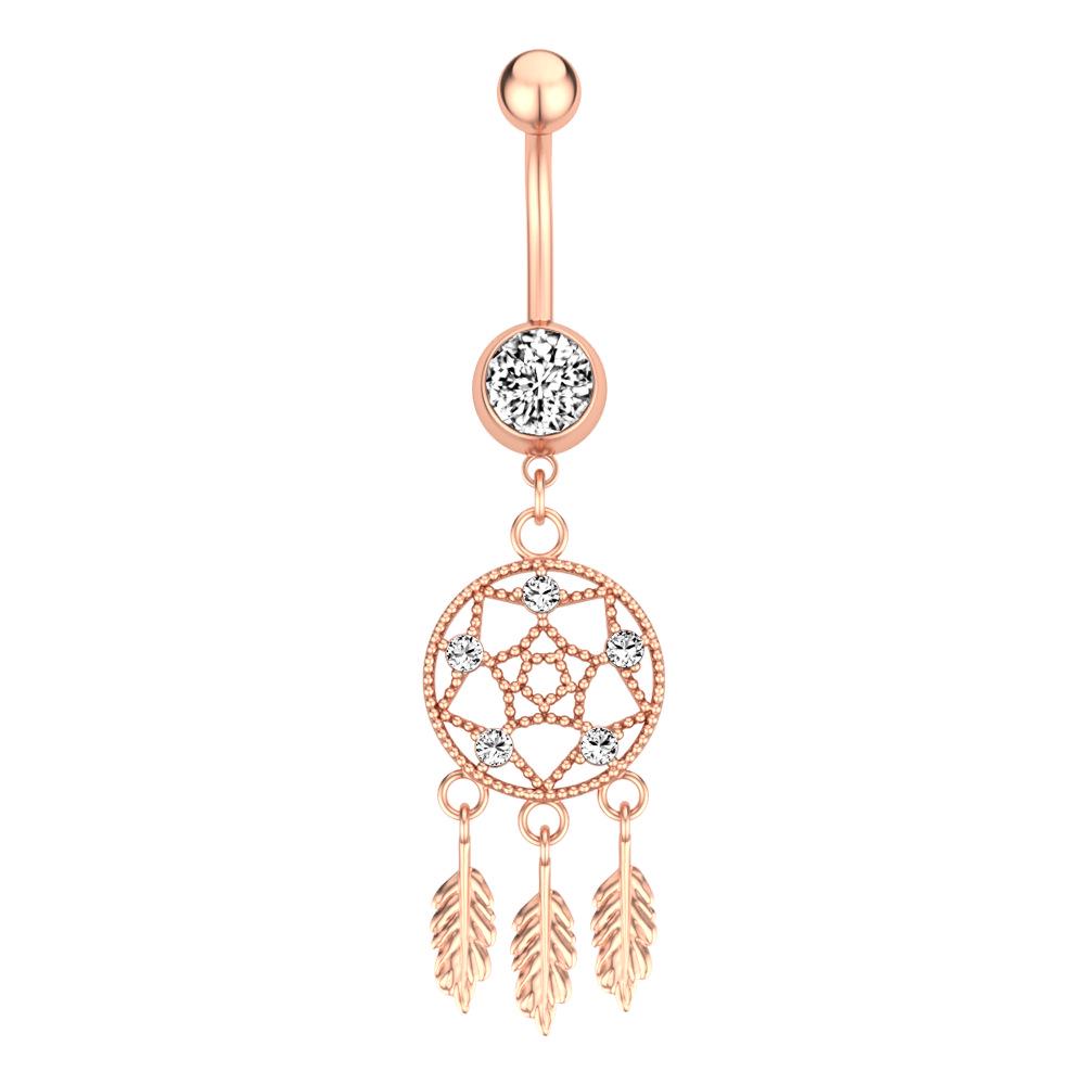 Three-Leaf Dream Catcher Zircon Belly Ring Jewelry
