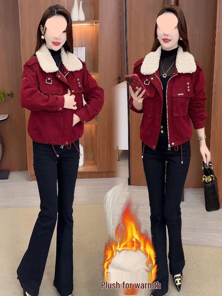 Petite Women's Thickened Fleece-Lined Cotton Jacket - Winter 2025 Fashion, Versatile, Slimming, Zipper Coat