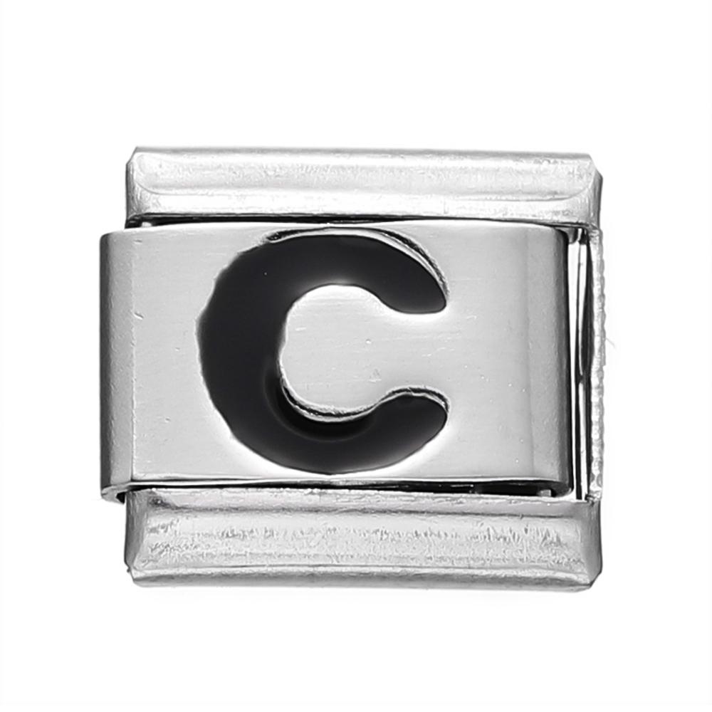 Fashion Black 26 English Letters Italian Charm Links Fit 9mm Stainless Steel Bracelet Making Women Men Jewelry Accessories