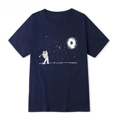 Hochwertiges Baumwoll-T-Shirt Herren Lustiger Astronauten-Print Herren Rundhals Lockeres T-Shirt Kurzarm-T-Shirt
