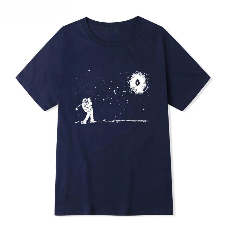 High Quality Cotton T-Shirt Men's Fun Astronaut Print Men's Crew Neck Loose T-Shirt Short Sleeve T-Shirt