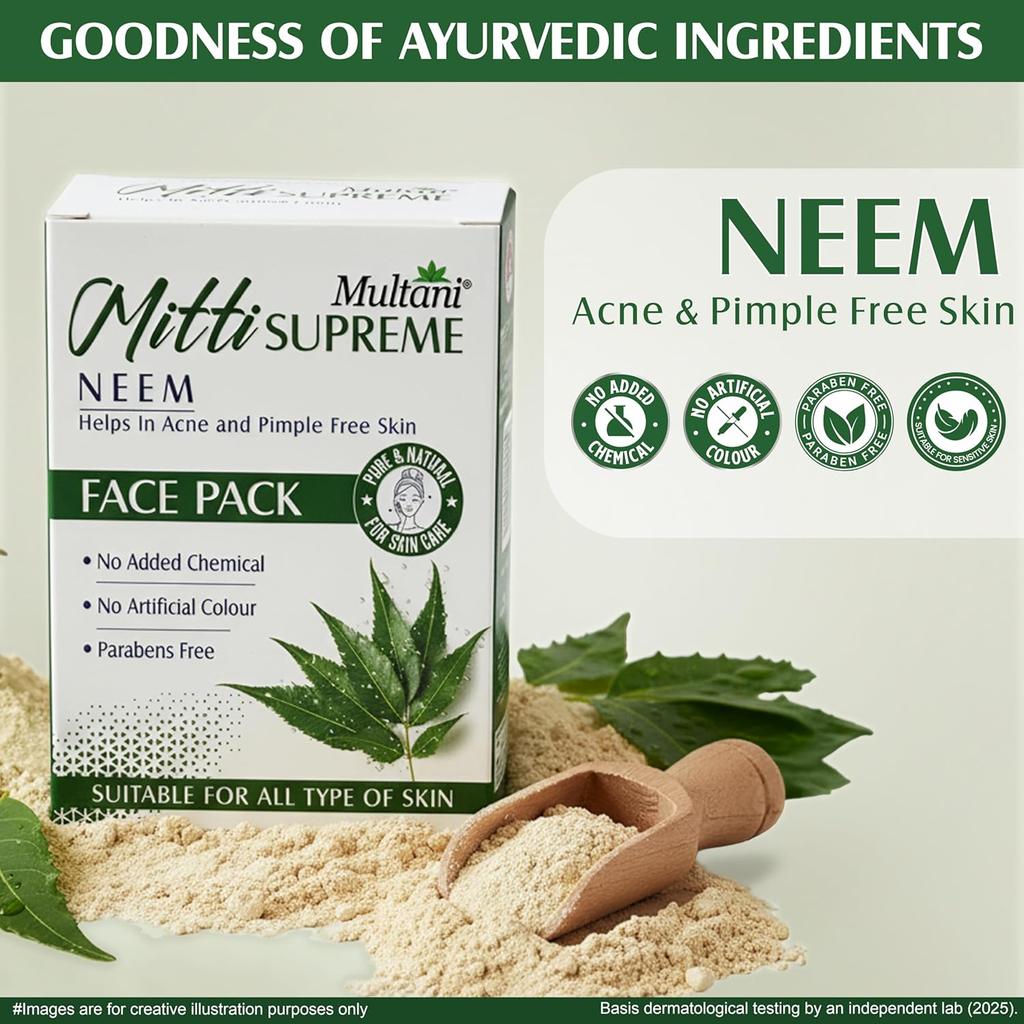 Multani Mitti Supreme Neem Face Pack Powder For Oily Skin Deep Cleansing Glow Mask Pack Of 3 100 G Each