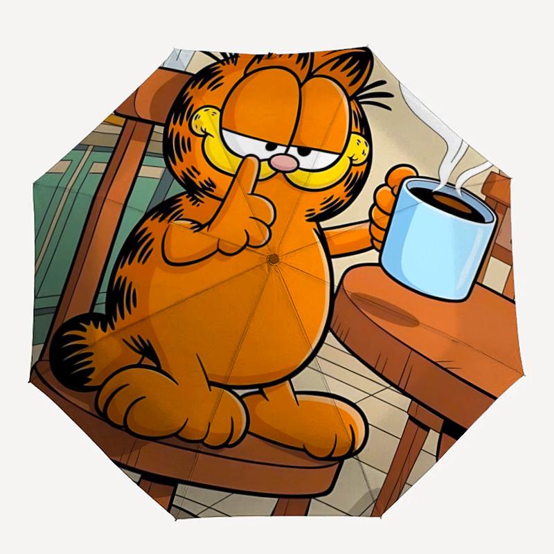 

1pc Garfield Coffee Automatic Umbrella 8 Rib Portable Folding Black Iron Frame for Outdoor, Beach, Travel, Beach Umbrella 150