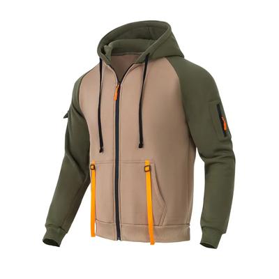 Autumn Winter Fashion Men's Hooded Hoodies Splicing Double Color Zipper Multi Pocket Sports and Leisure Warm Velvet Hoodie