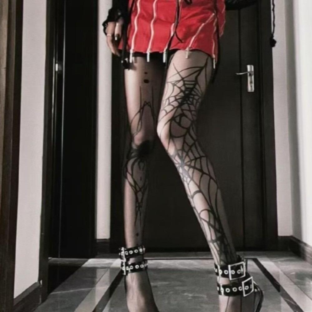 Spider Web Halloween Pantyhose Elasticity Stockings Bat Pattern Tights Alternative Fashion