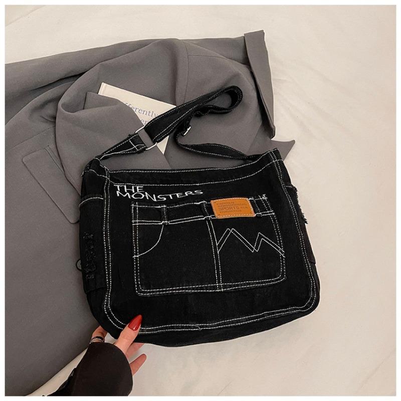

Джинсовая сумка высокой текстуры, модная и простая повседневная наплечная сумка, универсальная сумка-мессенджер большой вместимости для поездок на работу. чёрный