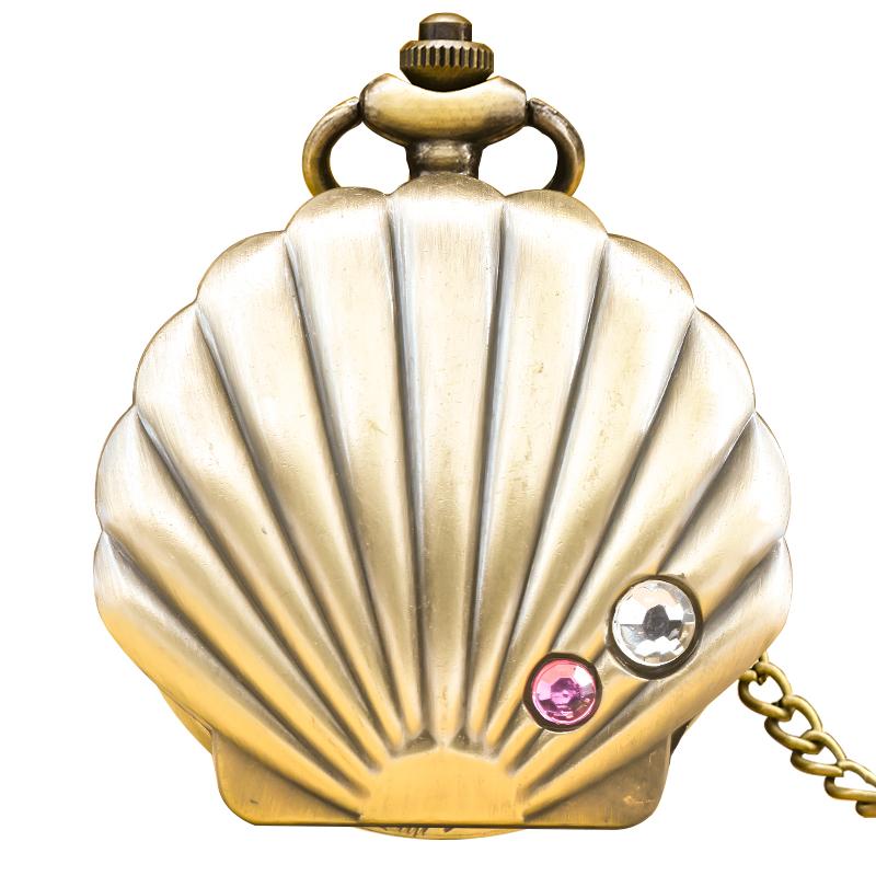 

Vintage Bronze Steampunk Shell Carved Quartz Pocket Watch Necklace Pendant Clock Chain Men Women Chain Gift бронзовый