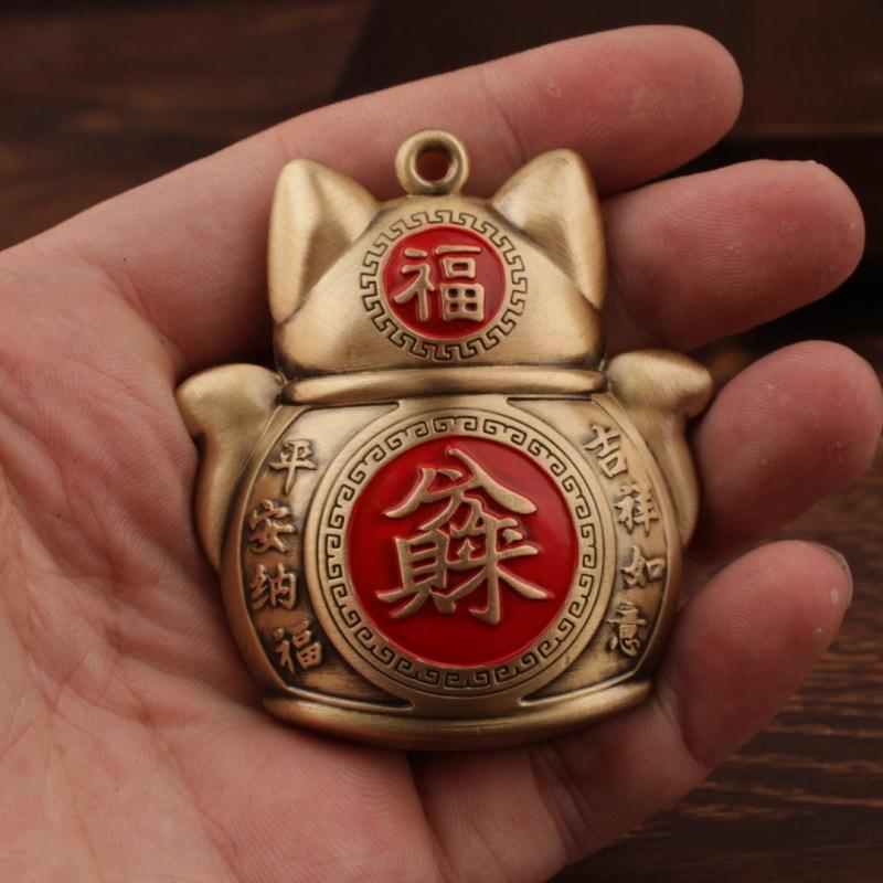 Brass Cat Handheld Ornament Rotating Lucky Pendant Plaything Birthday Gift Small Decoration Metal Craft