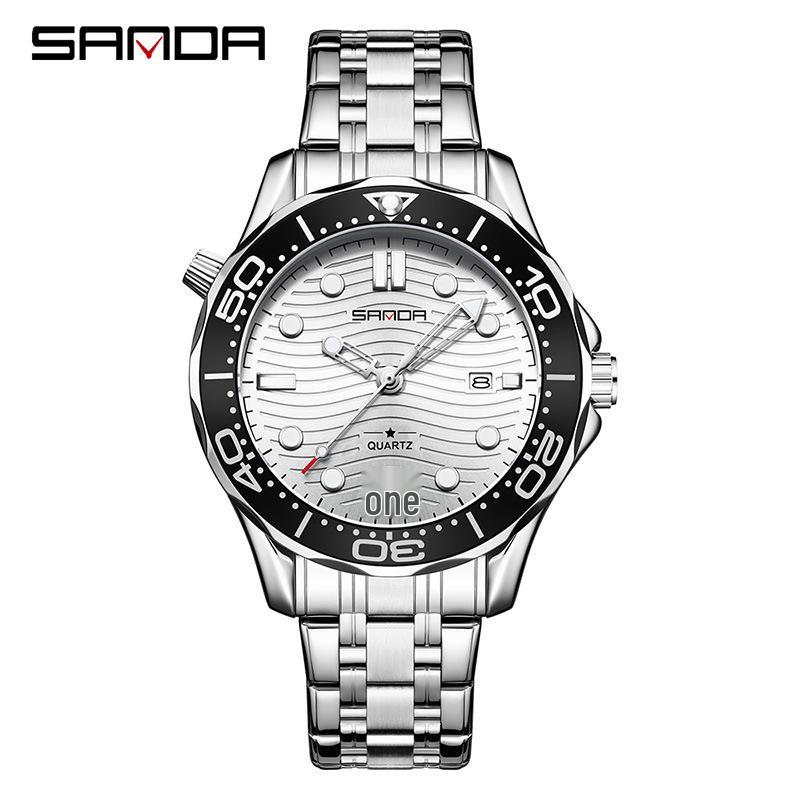 Sanda Men's Waterproof Quartz Watch with Rotating Bezel, Luminous Dial, and Calendar - Hot Sale Business Watch.
