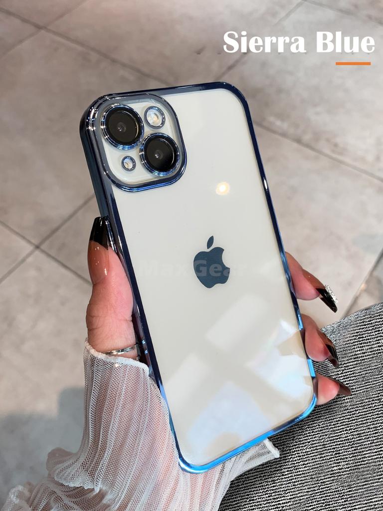 Luxury Plating Bumper Silicon Clear Case For iPhone 16 15 14 13 11 12 Pro Max Mini XR X XS Plus Purple Soft Shockproof Cover