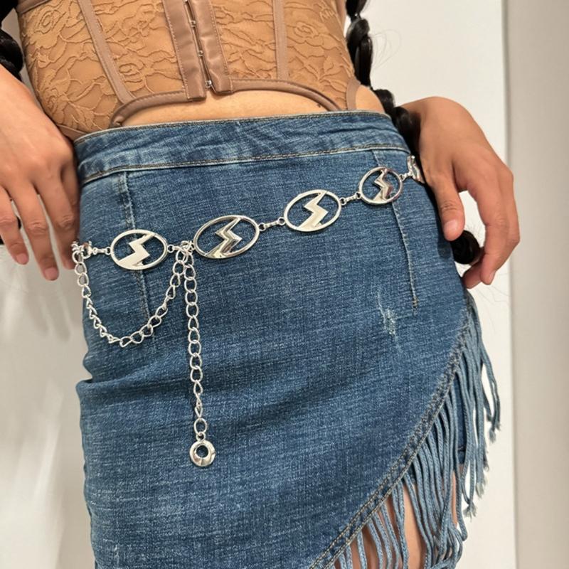 Vintage Oval Metal Chain Belt Women Adjustable Length Unique Waist Belt for Special Occasion