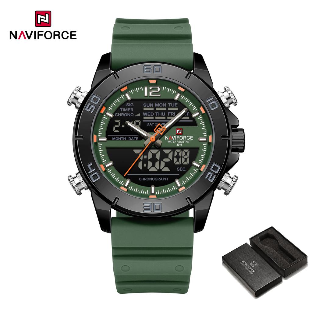 Naviforce Men's Digital Watch Quartz Movement Chronograph Luminous Pointer Silicone Strap Waterproof Men's Multifunctional Outdoor Watch NF9253T