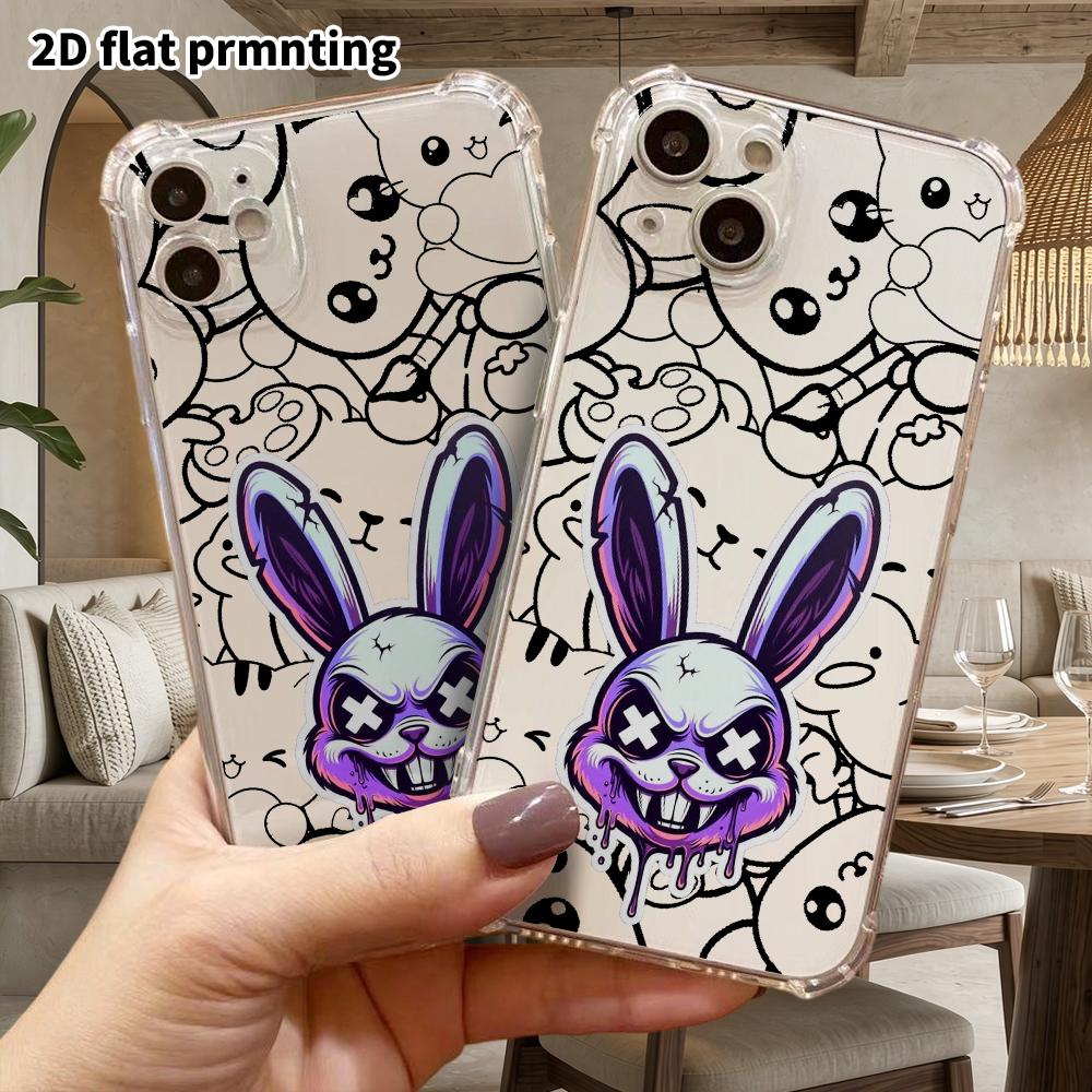 Phone case: 2D flat, suitable for iPhone 18 17 16 15 14 13 Pro protective case, trendy cool bunny head, perfect Christmas and Halloween holiday gift