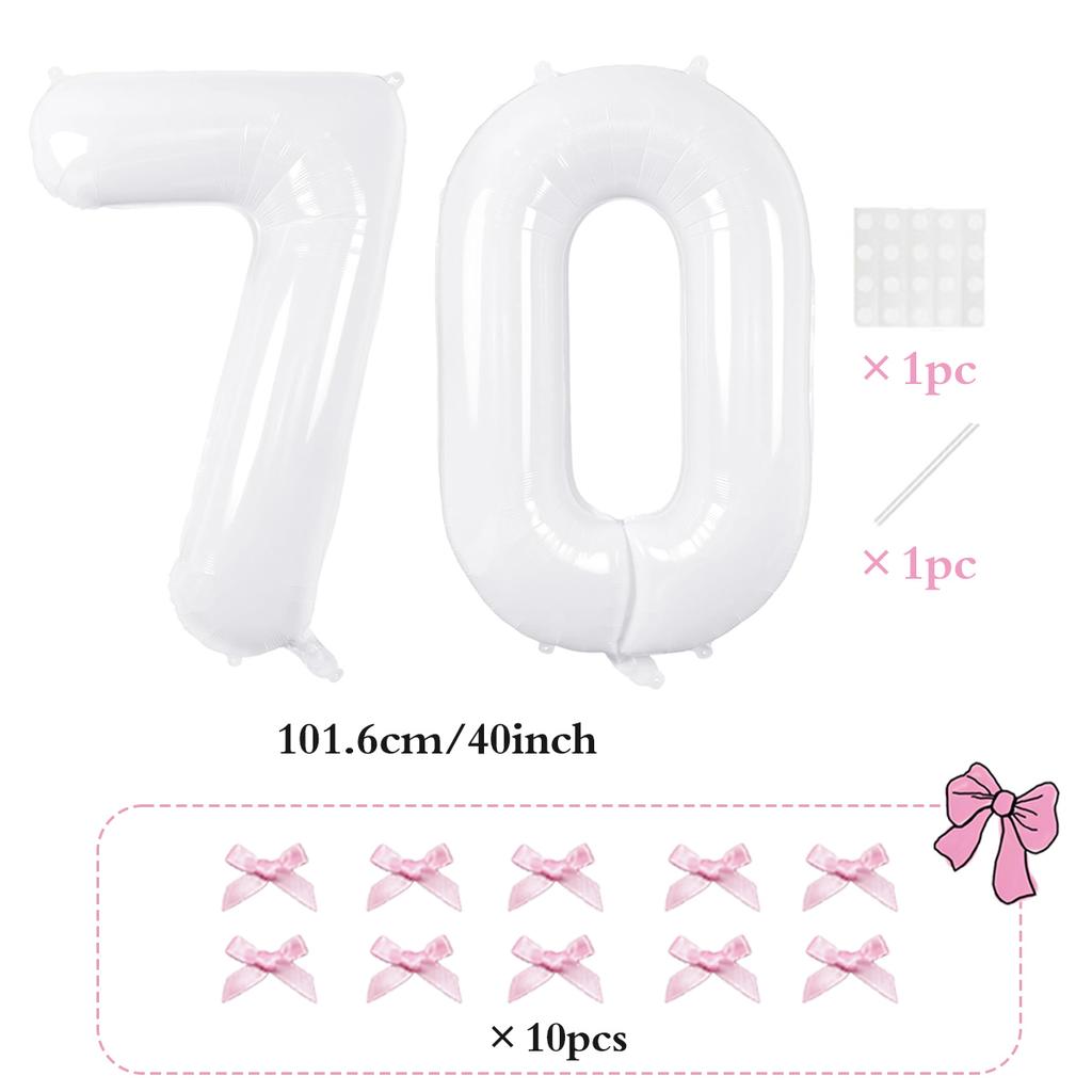 2pcs101.6cm Pink Bow Decoration White Digital Balloon for Birthday Anniversary Wedding Graduation Season New Year Decoration