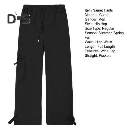 Pánské cargo kalhoty s velkou kapsou Hip-hop styl High Street Široká noha Volné Vintage se stahovací šňůrkou Elastický pas Po celé délce Kalhoty s hlubokým rozkrokem