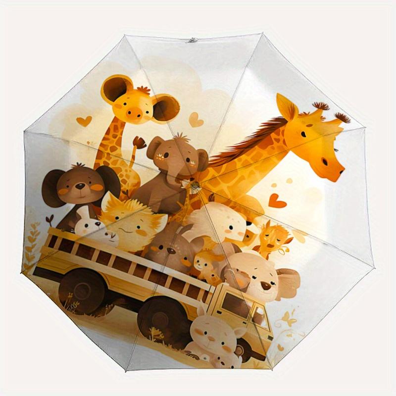 1pc Cute Little Animals Fully Automatic Folding Portable Umbrella, 8 Iron Frames, Three-Fold Design, Suitable for All Seasons, Suitable for