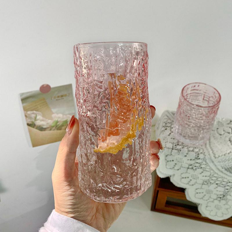 Pink Girlish Ice Texture Milk Tea Glass