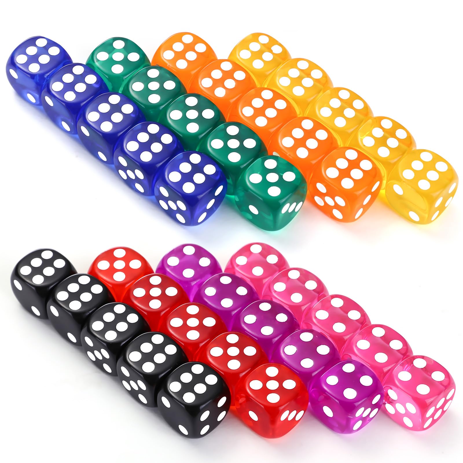 

GWHOLE 6-Sided TRPG Dice Set 40 Pieces 14mm Transparent Rounded Corners 8 Colors Red Yellow Blue Green Purple Orange Black Pink
