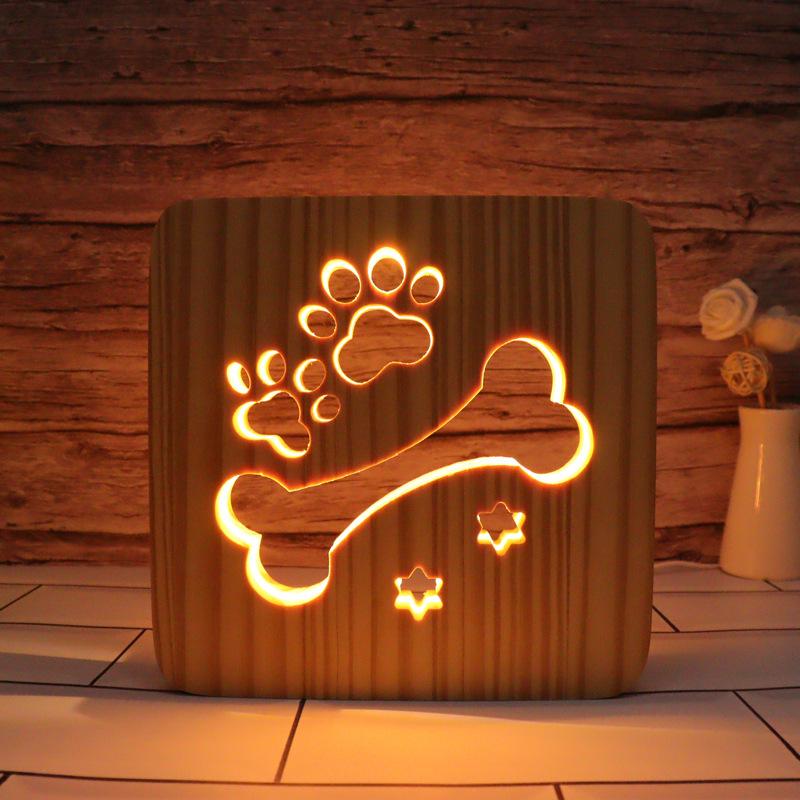 Creative 3D Night Lamp Corporate Gift Design Letter Music Notes Solid Wood Hollowed-out Carving LED Desk Lamp Wooden