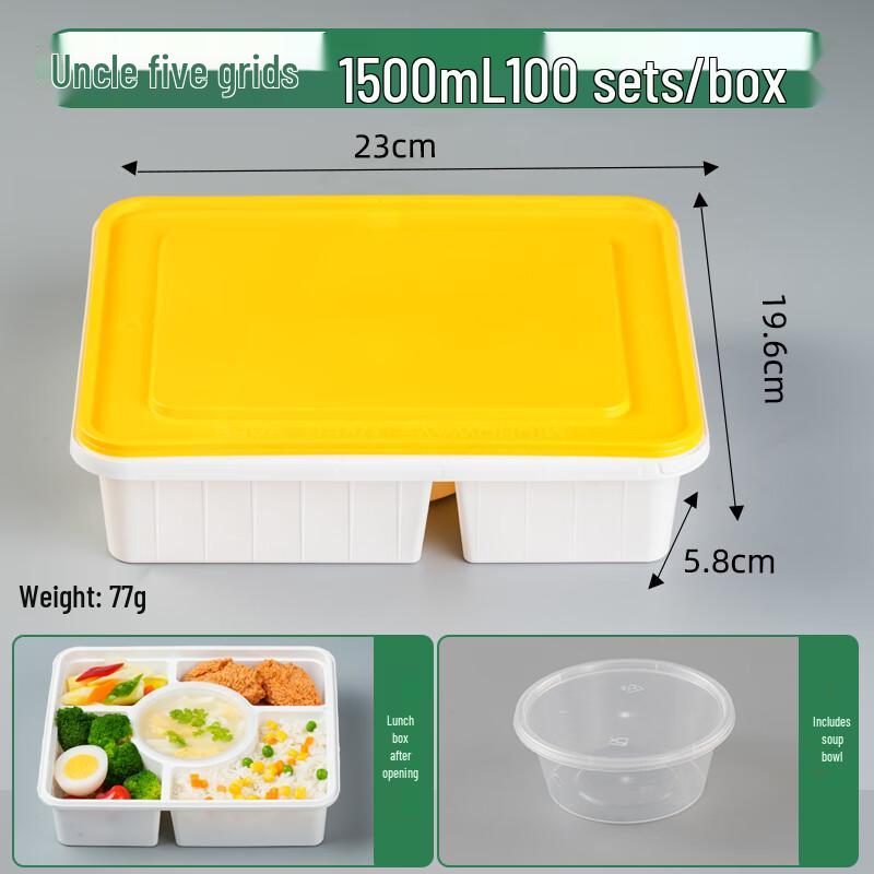 Shi Xun 5-Compartment Disposable Meal Prep Boxes with Soup Bowls