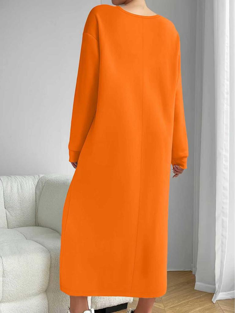 2025 Autumn/Winter Casual High-End Long-Sleeved Solid Color Round Neck Sweatshirt Dress