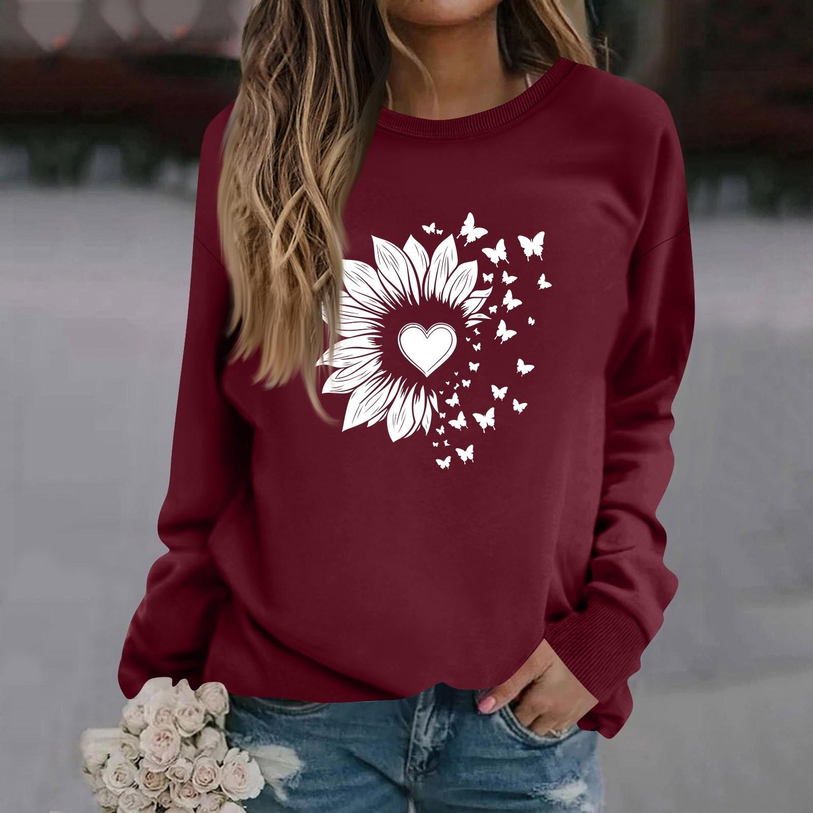 

Женская модная повседневная толстовка с длинным рукавом и круглым вырезом с принтом L винный