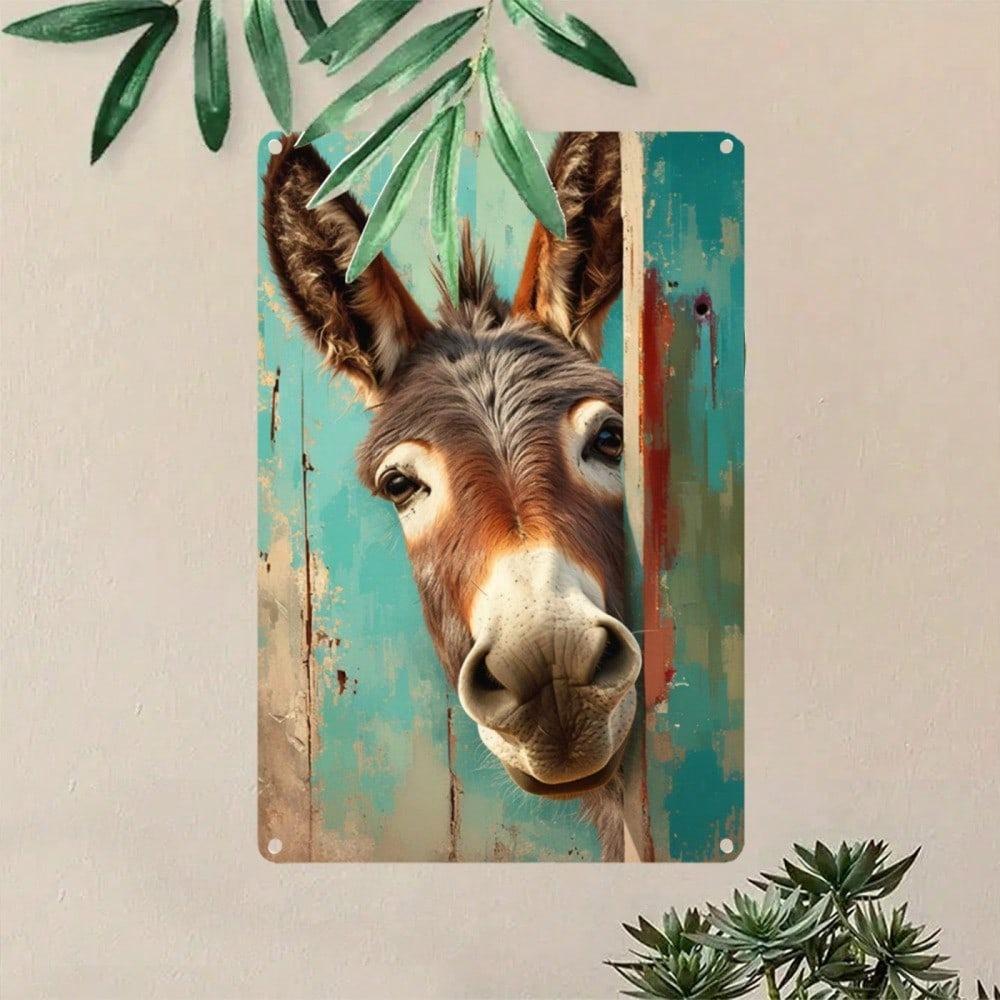 Vintage Tin Wall Art Blue Donkey Sign Country Farmhouse Decor Kitchen Rustic Home Garden