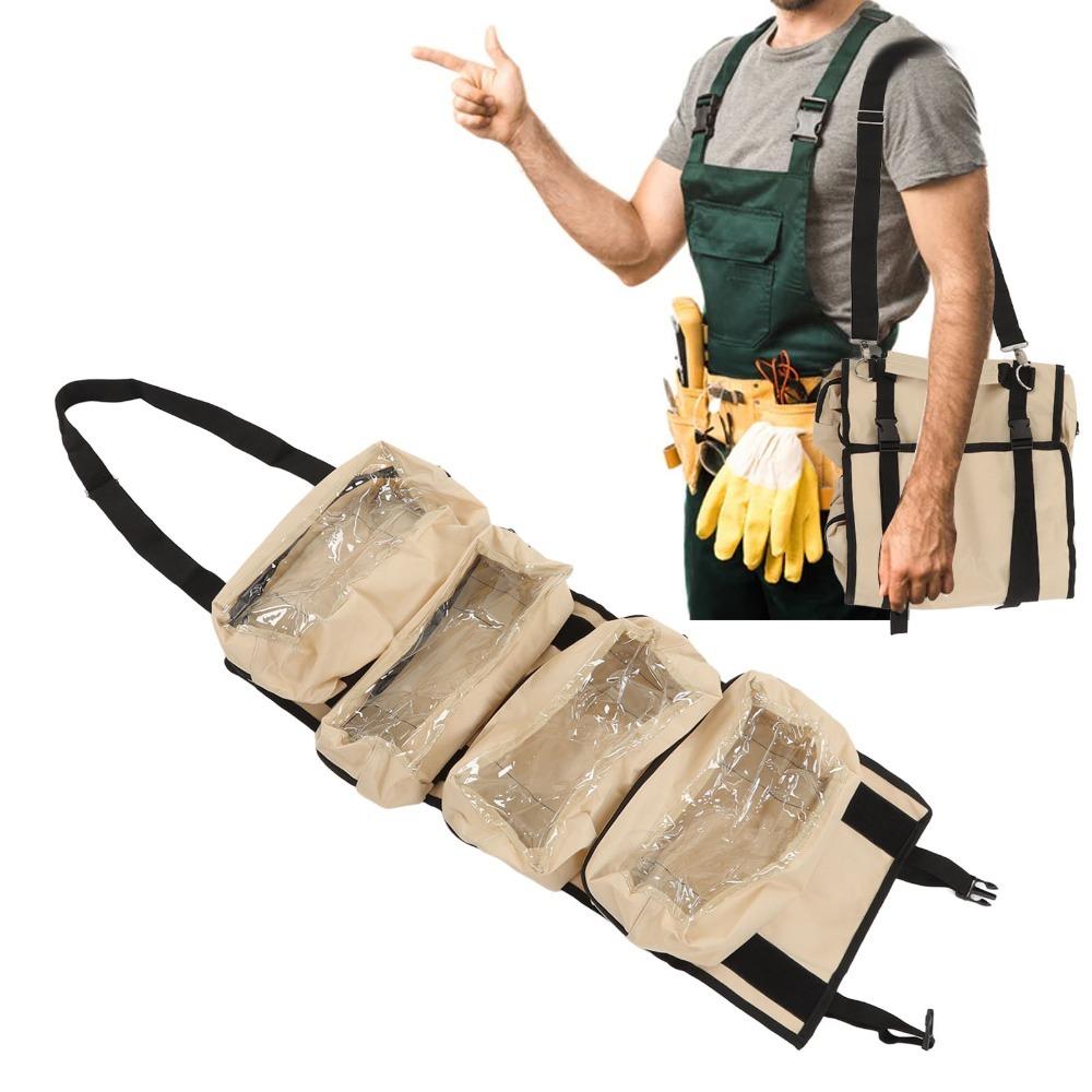 

600D Oxford Cloth Roll Up Tool Bag Portable Large Capacity Tool Organizer Bag Rollable Detachable Pockets бежевый