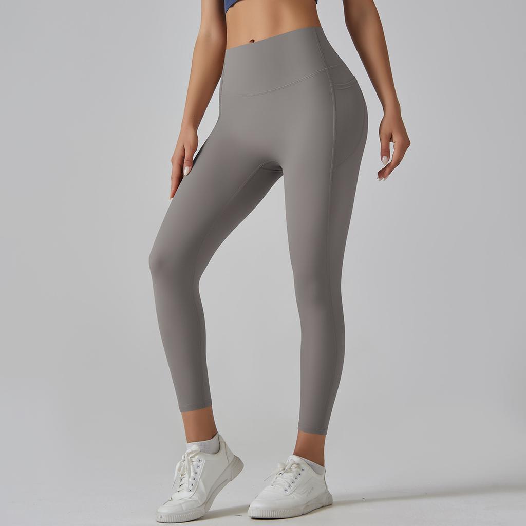 High Waisted Nude Yoga Pants For Women, Seamless Quick Drying Tight Fitting Pockets, Running And Sandblasting Fitness Pants