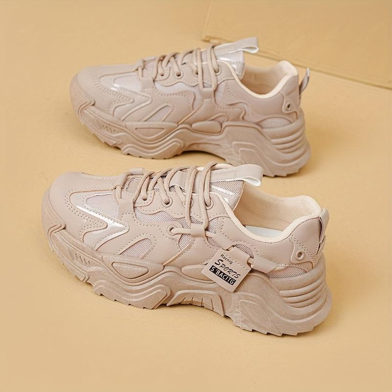 Women's solid color mesh shoes sneakers lace-up thick-soled soft-soled walking comfort shoes low-top breathable training shoes