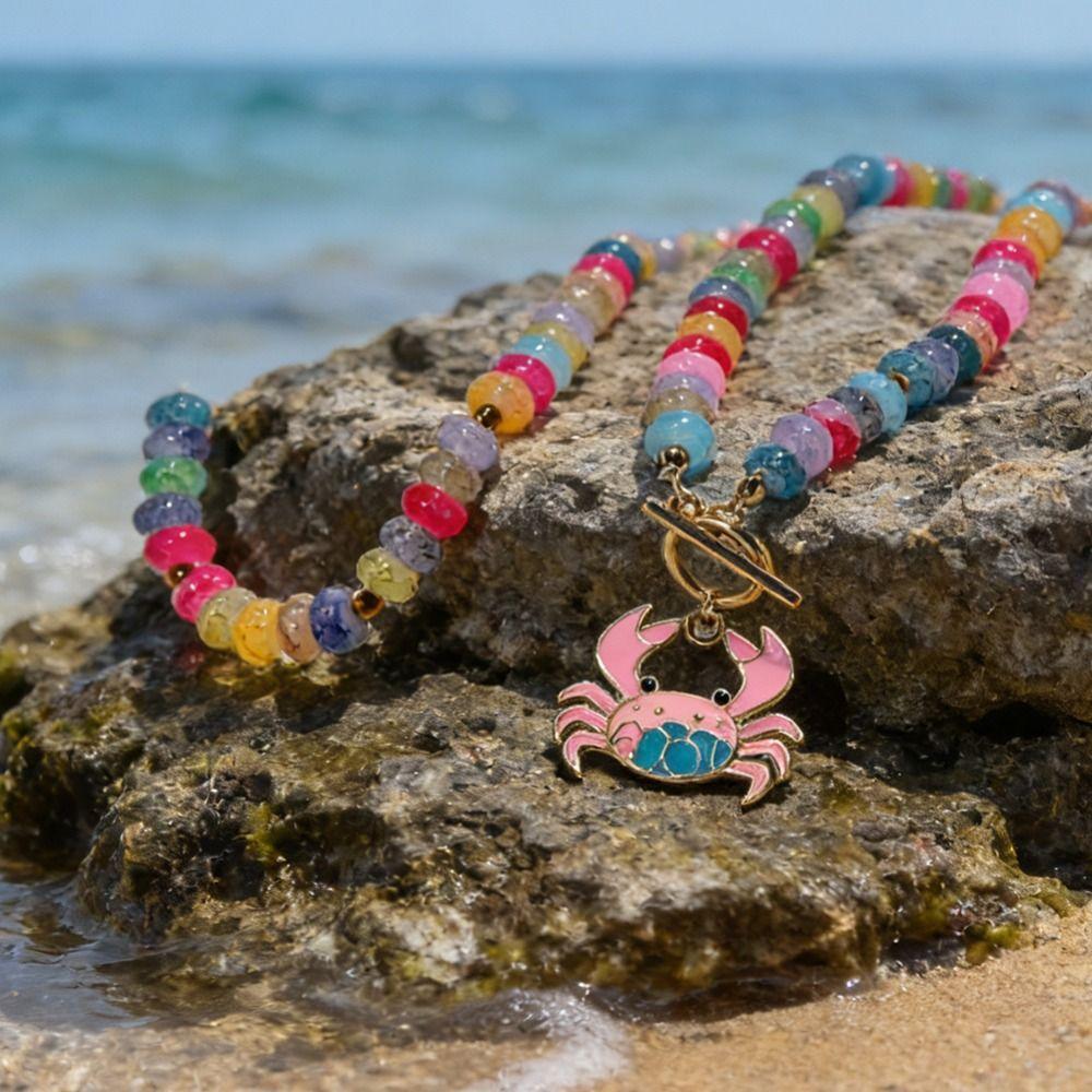 Handmade Crab Pendant Necklace Colorful Glass Beads Colorful Necklace Women Necklace for Women