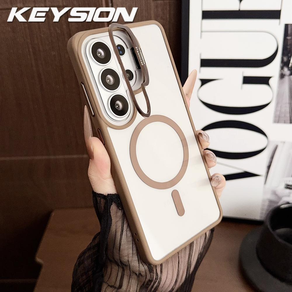 

KEYSION Magnetic Transparent Phone Case for MagSafe for Samsung Galaxy S26 Ultra 5G S26+ Plus Metal Lens Stand Shockproof Cover for Galaxy S26 Ultra