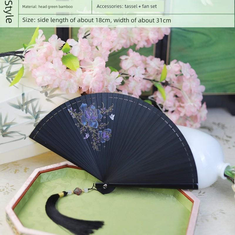 Fan Full Bamboo Folding Fan Carved Foldable Mini Fan Small Size Portable Chinese Style Chinese Ancient Style Dance Fan Green for Women