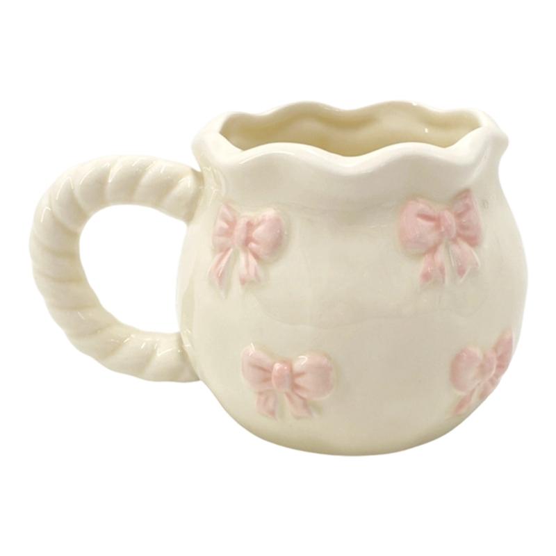 Portable Butterfly Knots Ceramic Coffee Cup Drinking Mug With Bowknot Heart Pattern Home Office Drinkware