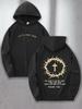 Men's Hoodie- Minimalist Black Hoodie Prints with Warm Light Gothic Religious Motifs for Casual Street Style Fitting Everyday and