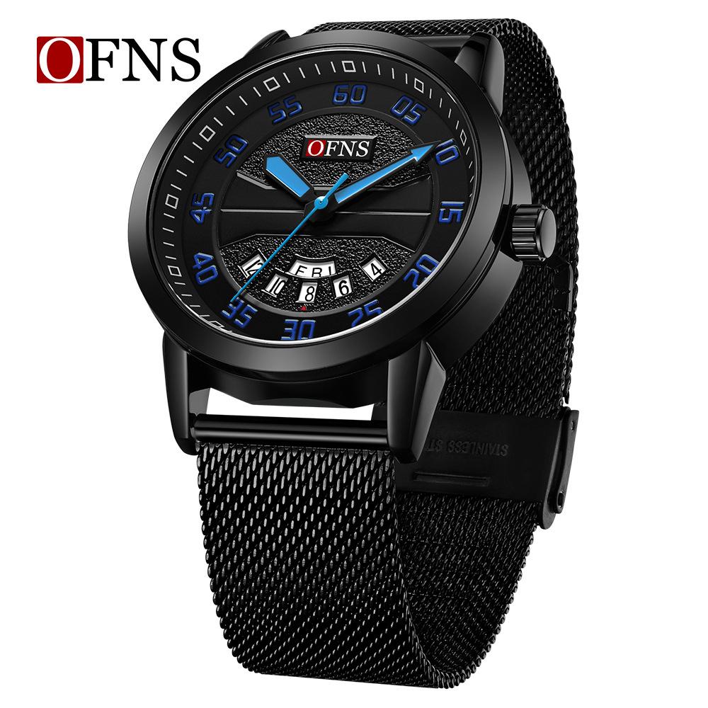 OFNS Men's Waterproof Quartz Watch with Double Calendar