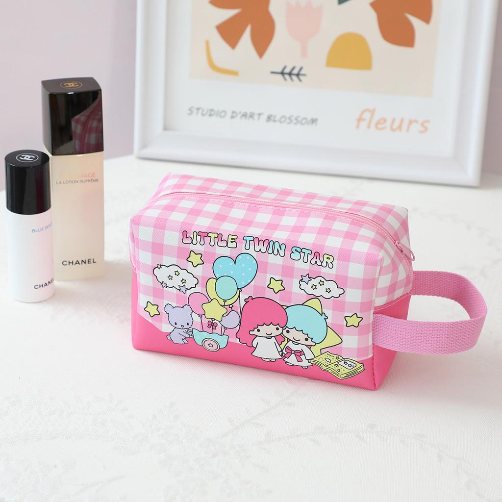Melody Grid Party Cartoon Leather Waterproof Makeup Storage Bag With Handle