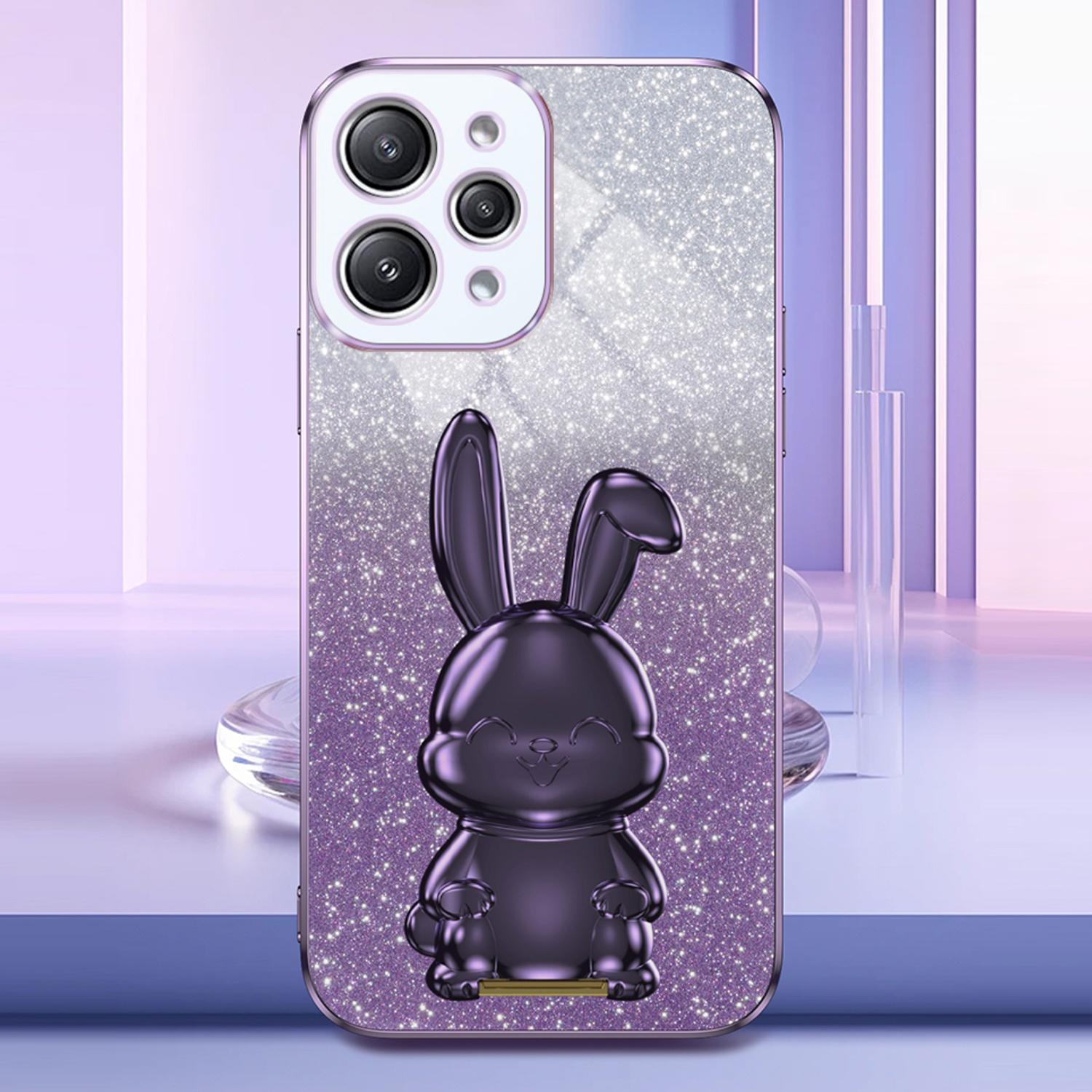 

For Xiaomi Redmi 12 4G Shockproof Slim Case Cute Rabbit Kickstand Phone Cover Purple