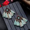 GemChic Women's New Vintage Geometric Metal Turquoise Long Tassel Fringe Earrings Ethnic Fashion Hook Earrings Birthday Christmas Jewelry Gift
