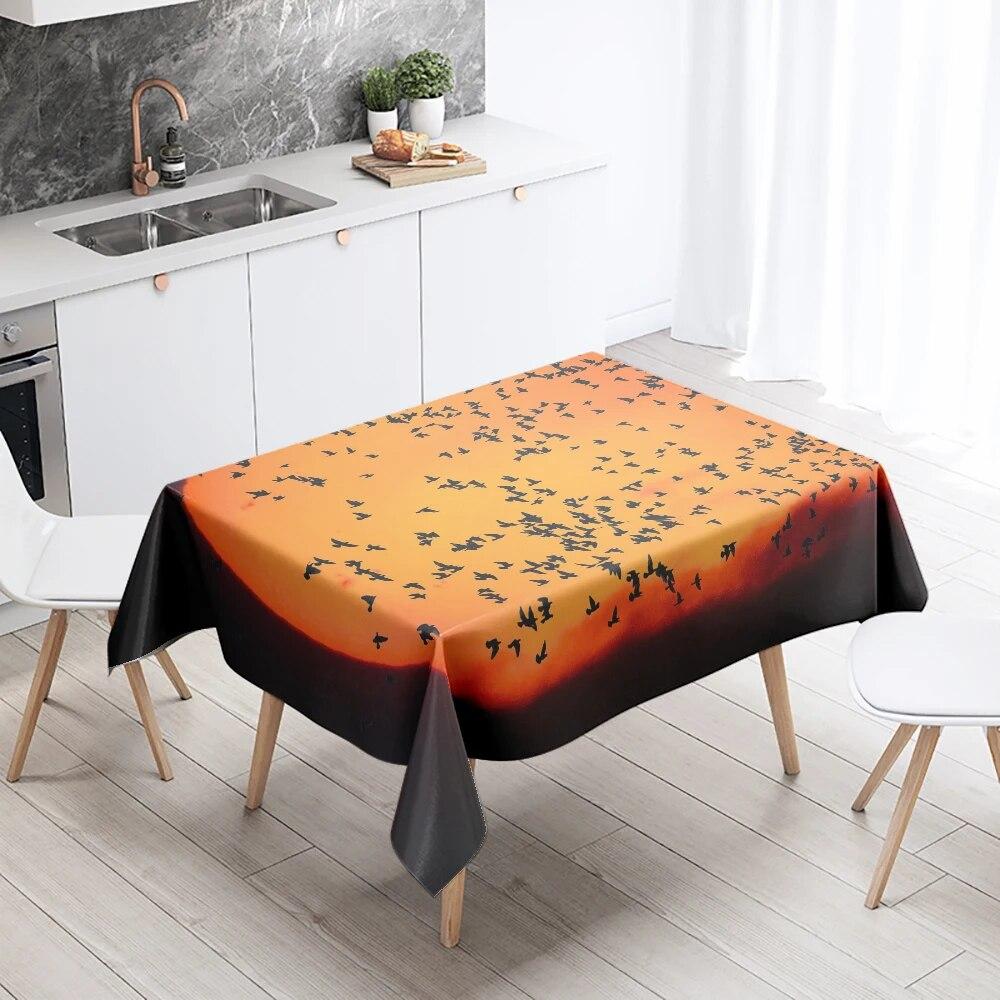 Sunset Migratory Birds Tablecloth Party Restaurant Banquet Decor Stain Resistant Waterproof  Home Table Decoration