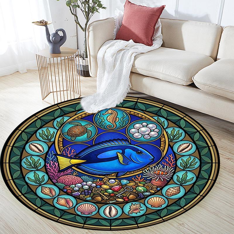 Oceanic Glass Round Area Rug Under Office Chairs Bedroom Living Room Home Decor