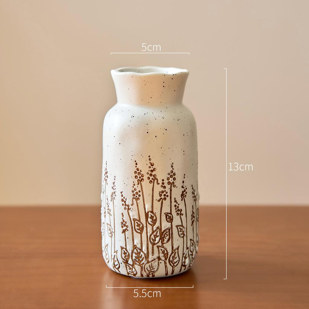 Vintage Embossed Ceramic Vase Floral Relief Hydroponic Pot for Plants Cut Flowers Festive Garden Home Table Decor Holiday Gift