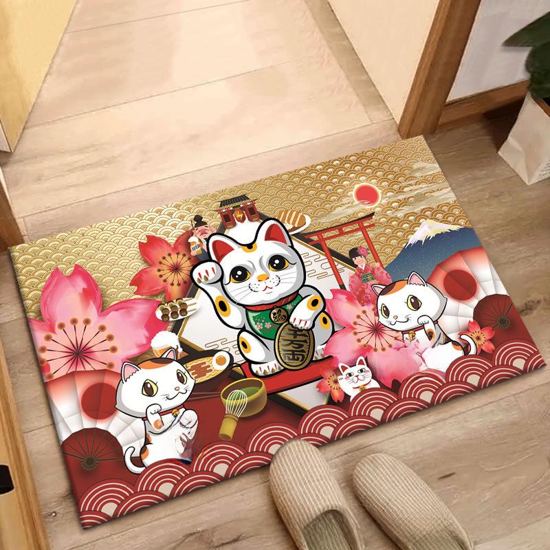 Lucky Cat Anti-Slip Floor Mats for Entrance, Bathroom, and Bedroom