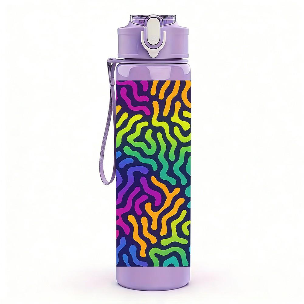 1PC Psychedelic Swirl Abstract Pattern 750ml Color Plastic Sports Water Bottle Leakproof Flip Straw Lid Suitable for Sports Office Home Use