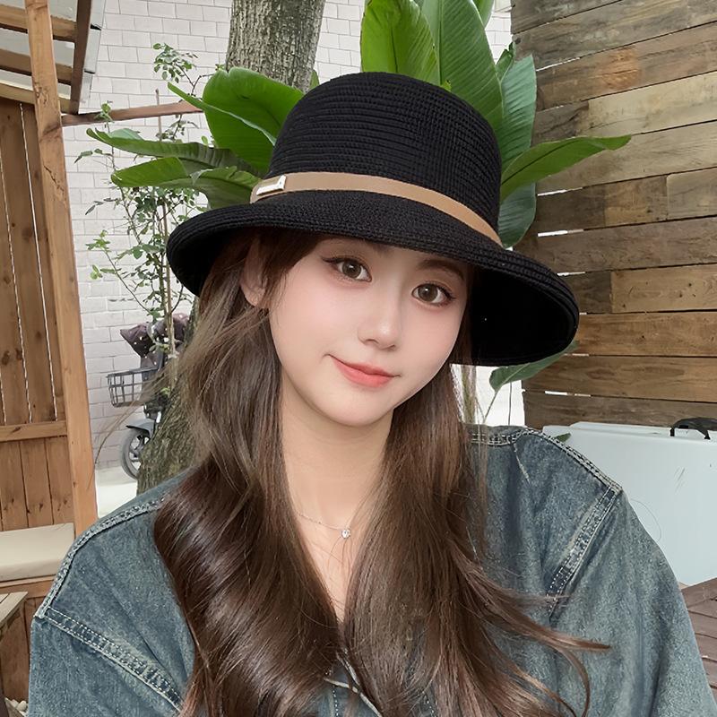 Summer New Bucket Hat Women's Face Small Sunscreen Sunshade Top Hat Straw Woven Versatile Breathable Basin Hat