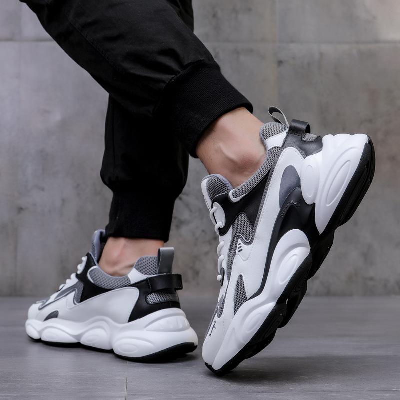 Leather dad shoes sports  leisure men's shoes autumn  winter velvet running shoes new men's mesh shoes