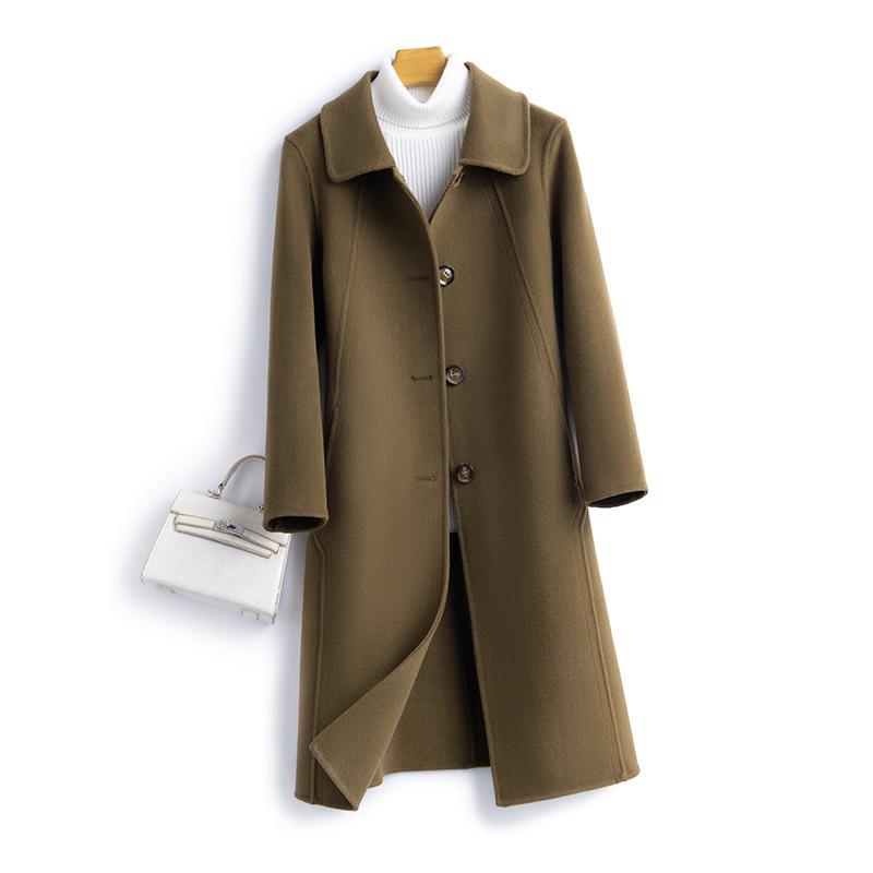 Women's Slim Long Wool Coat with Peter Pan Collar