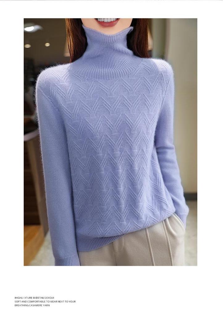Women's 100% Pure Wool High Neck Sweater - Versatile Slimming Base Layer for Autumn/Winter
