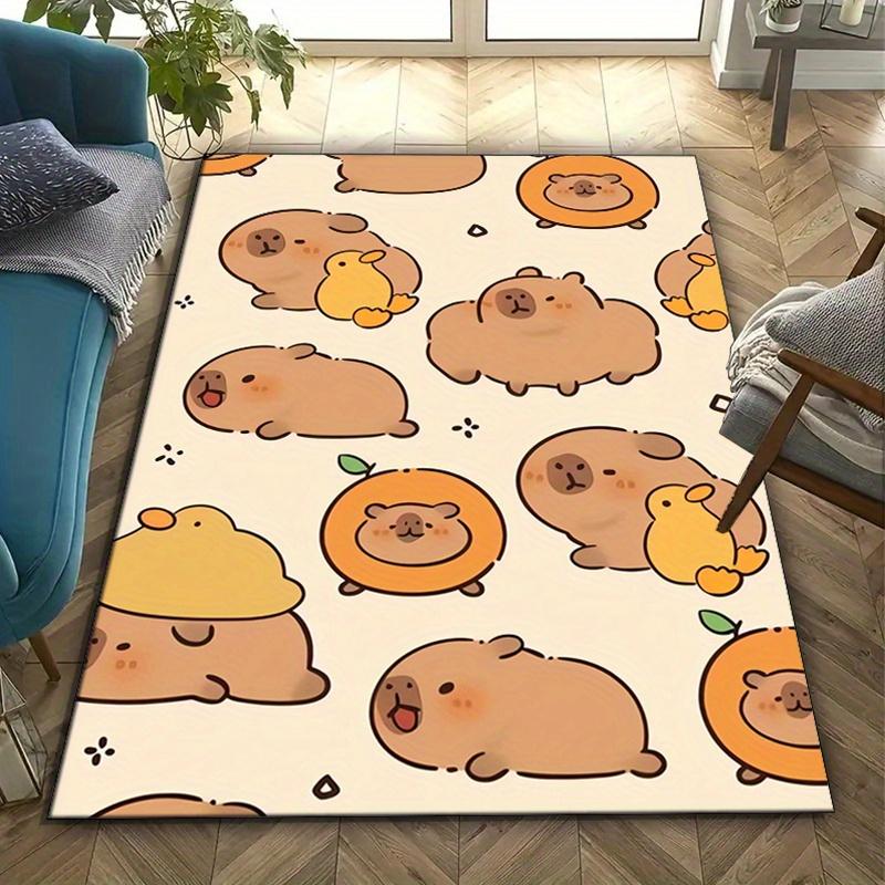 Cute Capybara Printed Area Rug - Crystal Velvet, Non-Slip Mat for Bedroom, Living Room, or Office Chair - Playful Design with Adorable Capyb